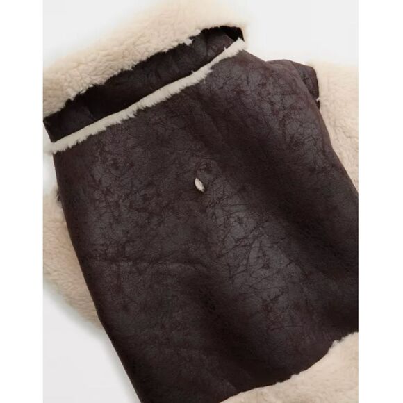 New Aerie Offleash By Aerie Leather Sherpa Dog Vest - Deep Earth - Size Small - Picture 11 of 12